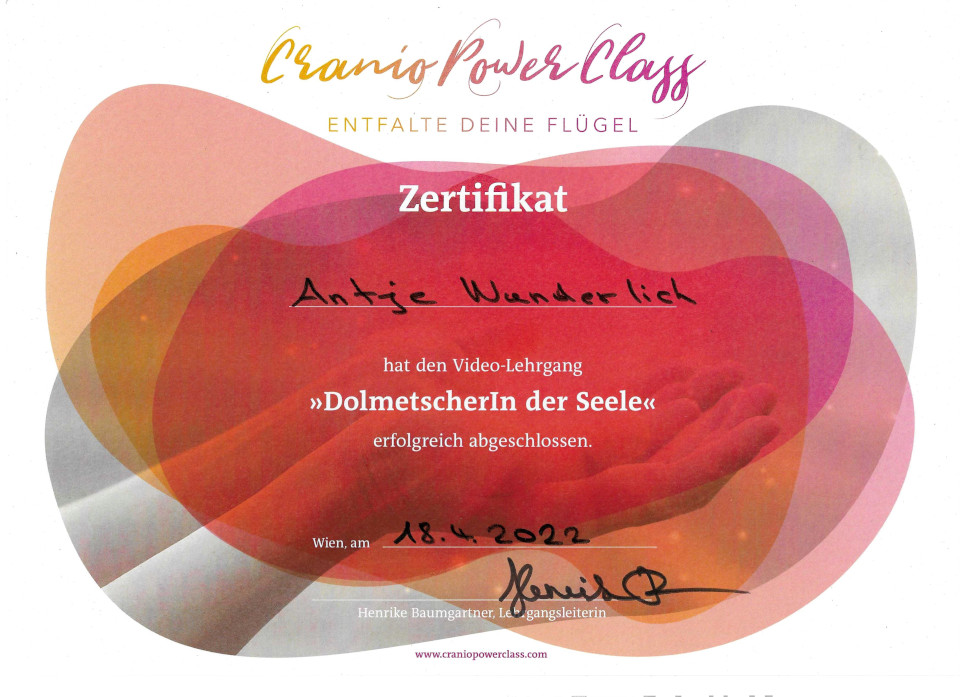 Zertifikat Dolmetscherin der Seele